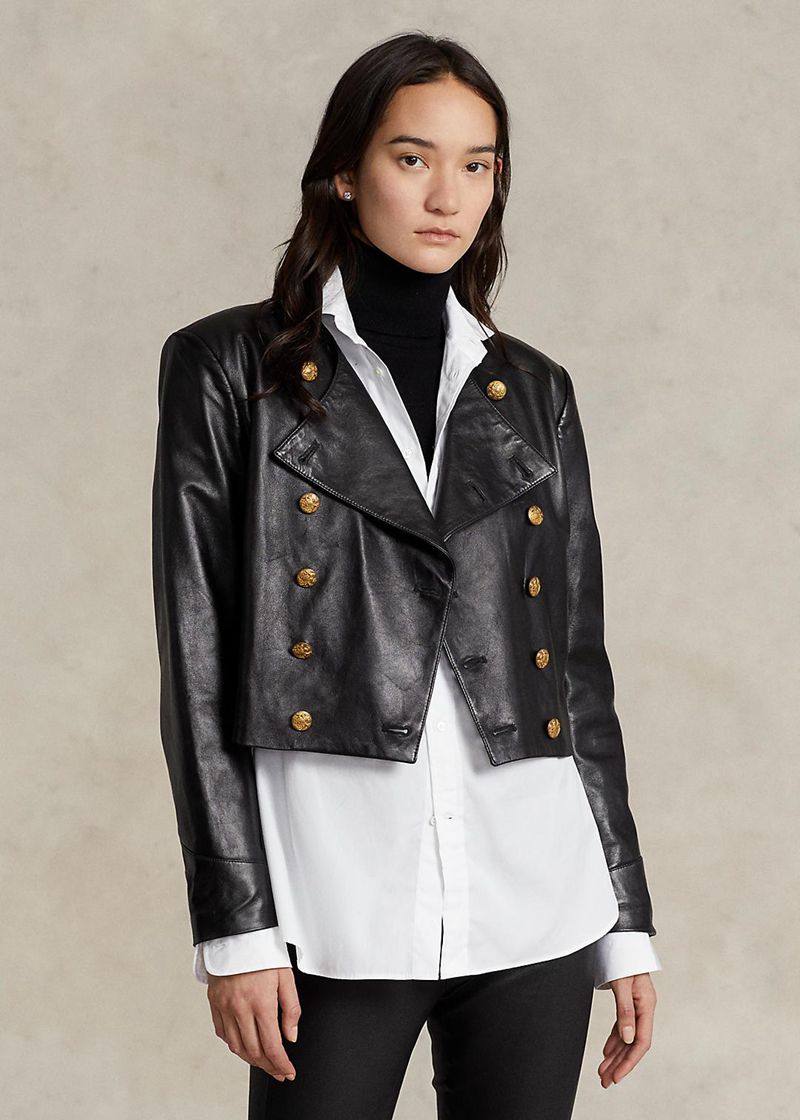ポロ ラルフ ローレン ジャケット レディース 黒 Cropped Lambskin レザー FAEWG7985
